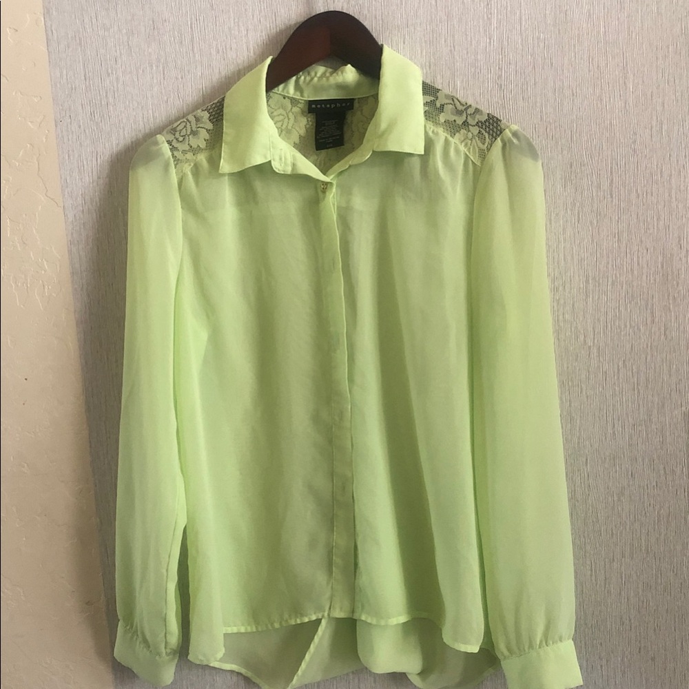 Metaphor Sheer Button-Down Blouse in Light Lime